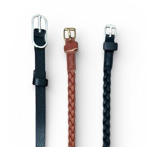 Skinny Accent Belt Bundle Black & Brown Braided Leather Look